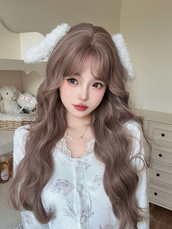 Mit Perückenpony, 72 cm Länge, gewellter Champagner-Vorhang