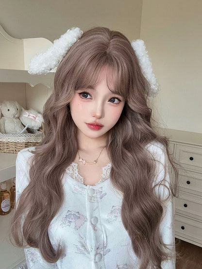 Mit Perückenpony, 72 cm Länge, gewellter Champagner-Vorhang