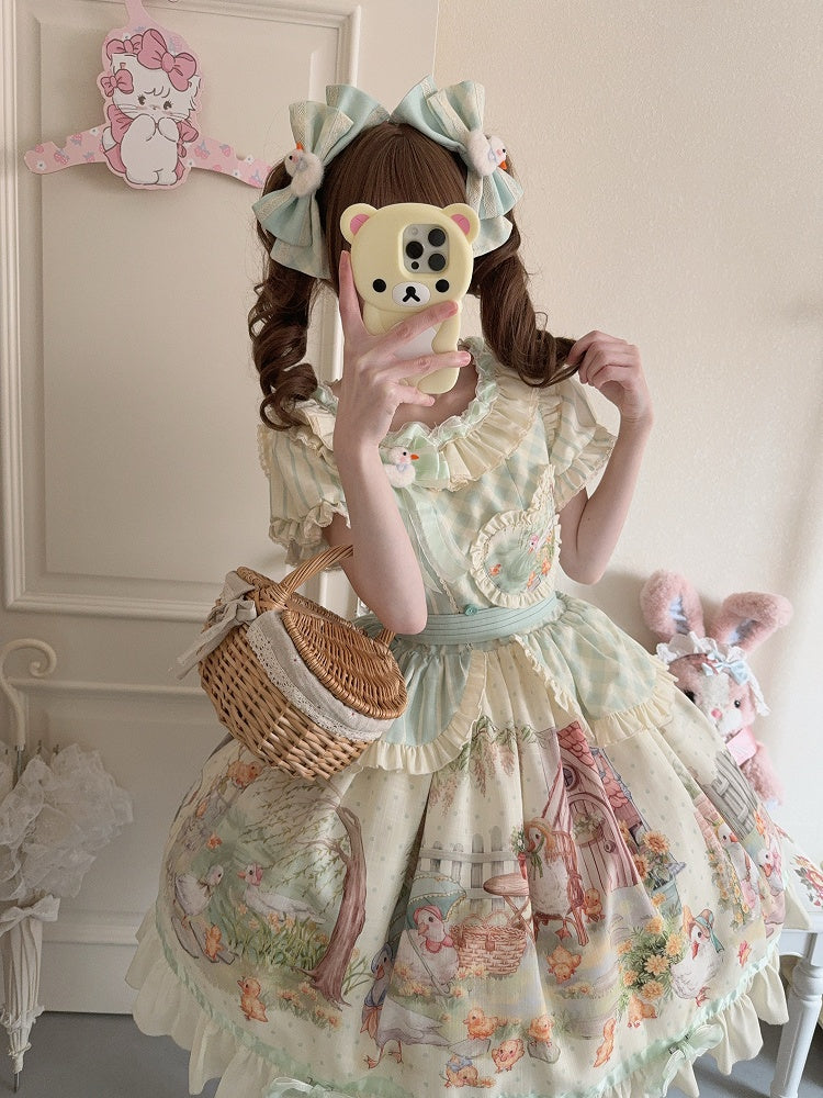 アヒルの子 グリーン ヘアクリップ 装飾 蝶結び ぬいぐるみ