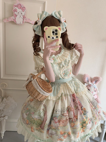 アヒルの子 グリーン ヘアクリップ 装飾 蝶結び ぬいぐるみ