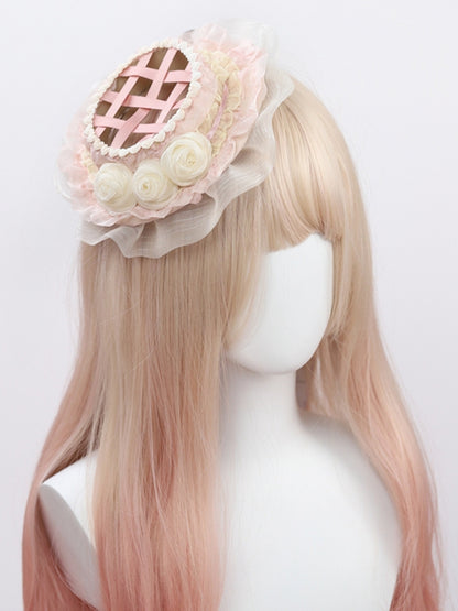 Design mit Hut Blume Mini Rosa Lolita Süße Weiß Gewebt