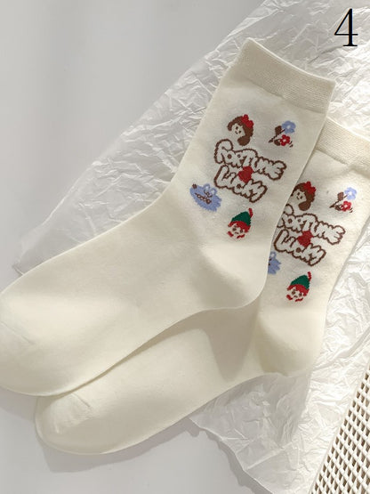 Print and Calf With Apple White Socks Options Floral 4