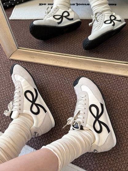 White Sneakers Front Ties Bowknot Lace-up Design