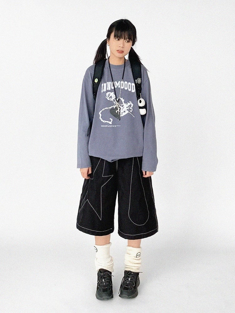 Black Star & Raindrop Line Wide-Leg Pants - innomoood innomoood | LilyVow