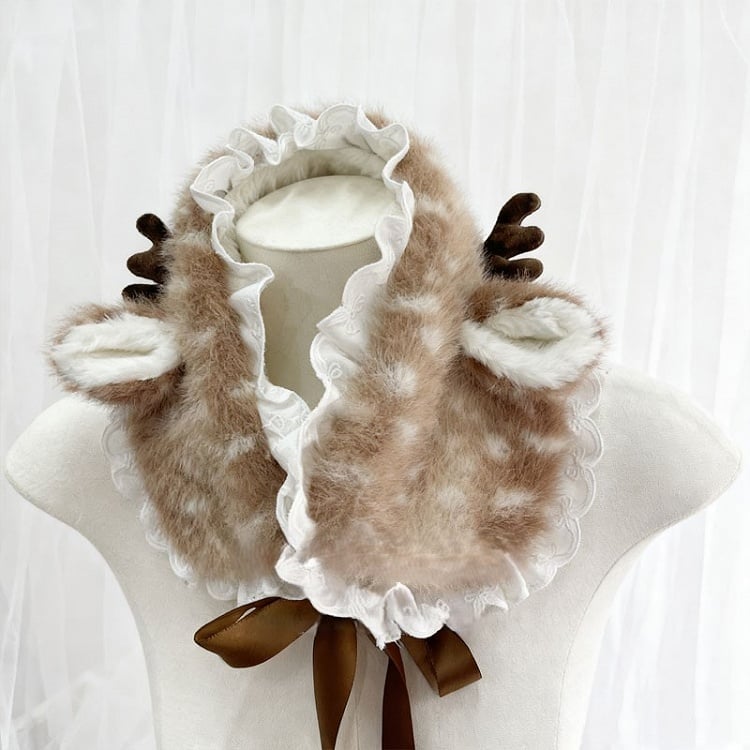 Tied Deer Lolita Sweet Lace Hat Trim Plush Earflap Spotted