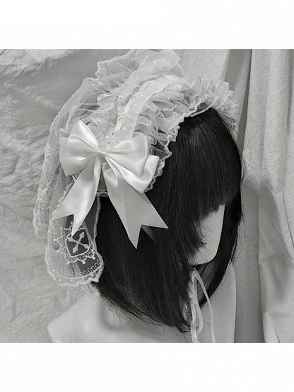 Dual-Tone Gothic Ribbon Headband with Lace and Bow - Dokisuru