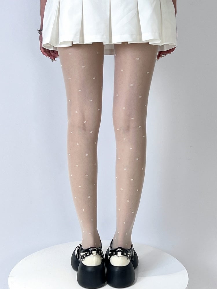 Regular Pattern Tights Polka-dot Version Black/White