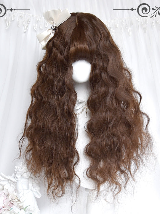 With 60cm Long Curly Bangs Brown Wigs