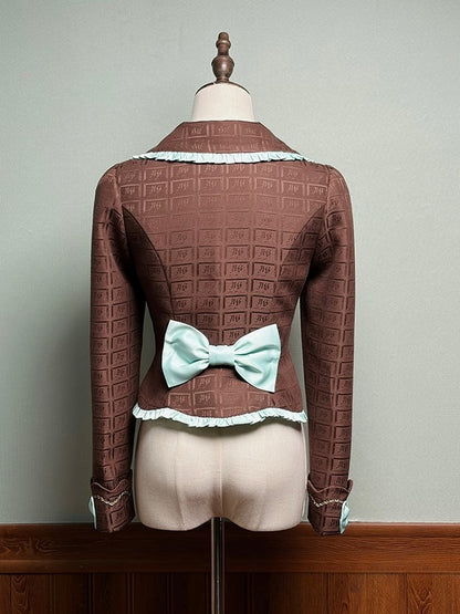 Coat Accents with Lolita and Bow Chocolate Mint Green Ruffles