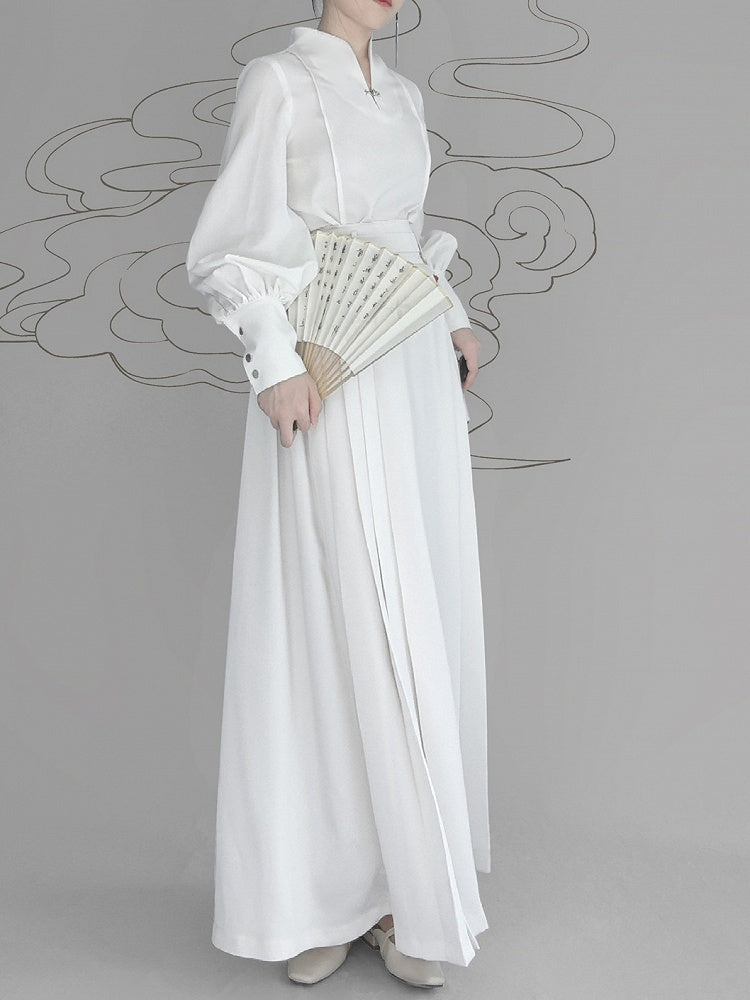 Detachable White Fringe Set Skirt - Elastic Style Partial Chain Belt Chinese Decor Waist