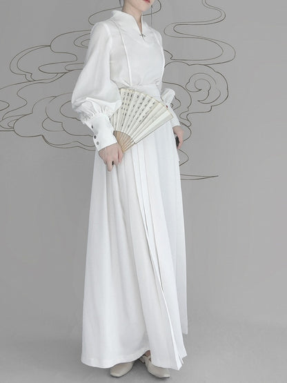 Detachable White Fringe Set Skirt - Elastic Style Partial Chain Belt Chinese Decor Waist