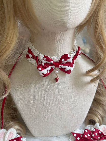 Bow Choker Pattern Polka-dot Lolita Lace Sweet Red