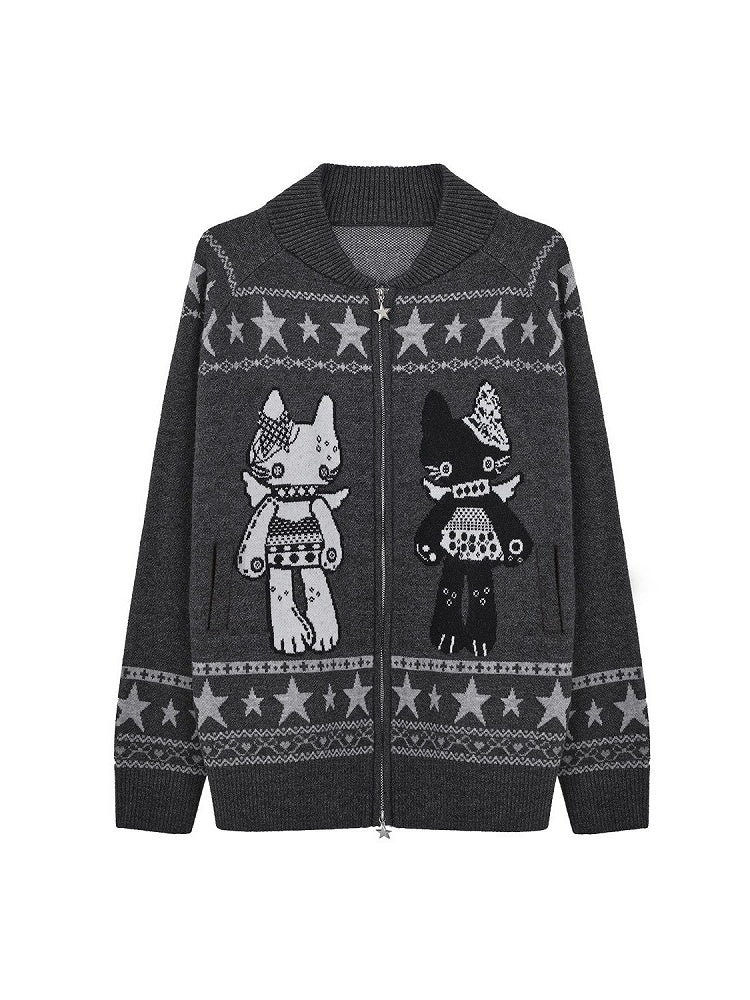 Two-way Cardigan Zip Kawaii Placket Grey with Daily