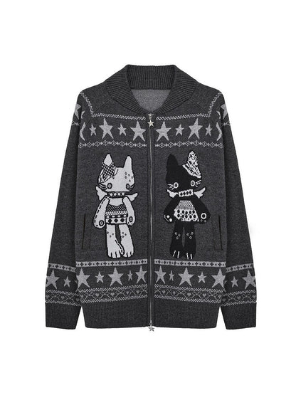 Two-way Cardigan Zip Kawaii Placket Grey with Daily