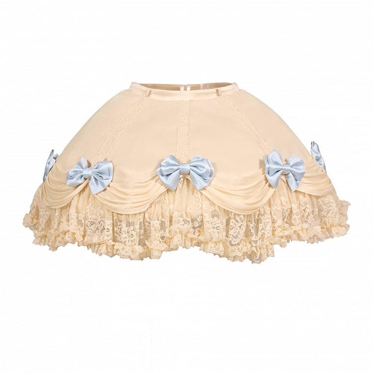 Romantic Rococo Lace Hem Skirt with Blue Bow Accents - Blood Supply