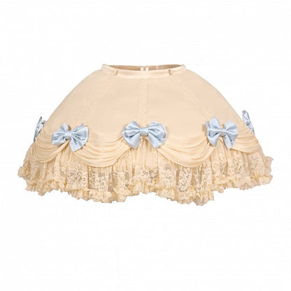 Romantic Rococo Lace Hem Skirt with Blue Bow Accents - Blood Supply