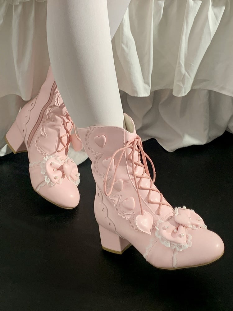 Ankle Bow - at Lolita in Top Boots PU Elegant Pink