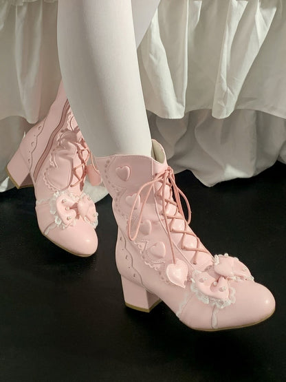 Ankle Bow - at Lolita in Top Boots PU Elegant Pink