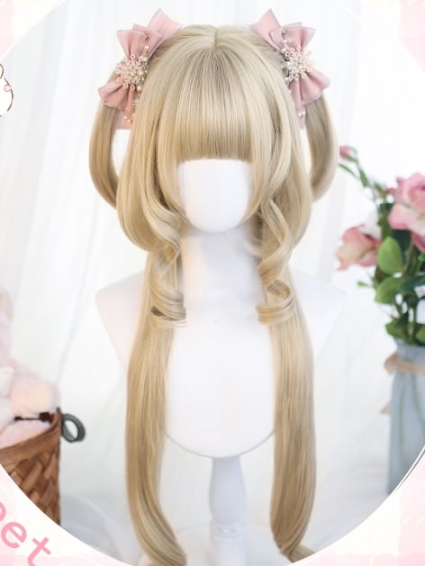 Schnitt lang Hime mit Perücke 70-75cm Pony blond