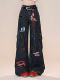 Dunkle Jeans Leg High Blue Street Wide Cargo