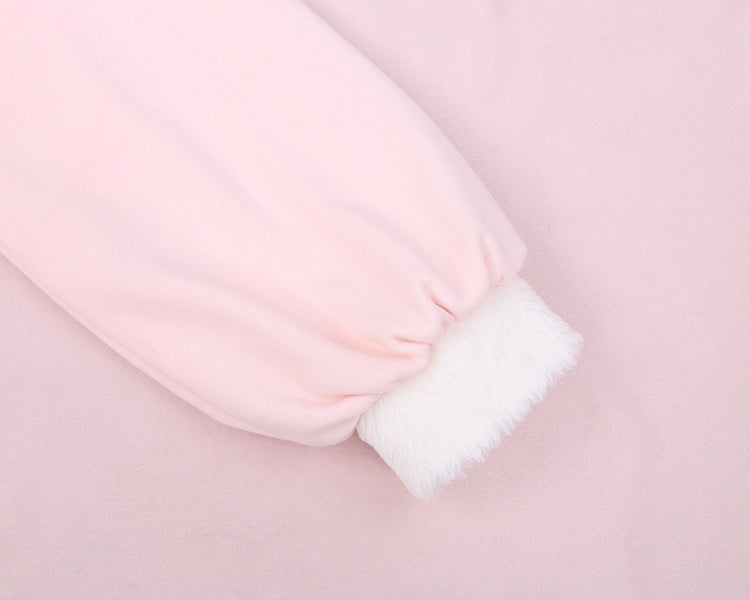 ピンクのかわいいウサギの耳のぬいぐるみ襟スウェットシャツ