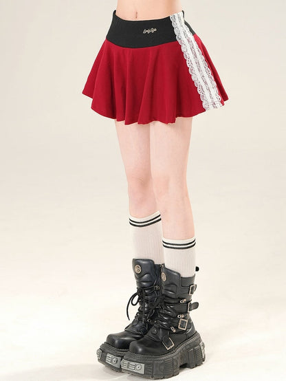 Red Glamorous Skirt Trim Embroidery Lace Letter
