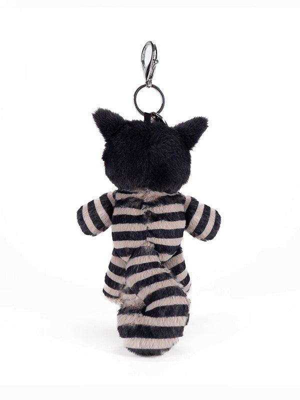 with Cheshire Keychain Decorative Cat - Bow Plush Striped Brown Gray