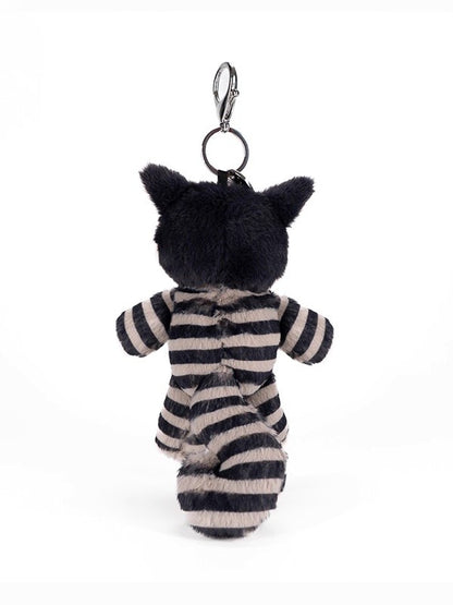 with Cheshire Keychain Decorative Cat - Bow Plush Striped Brown Gray