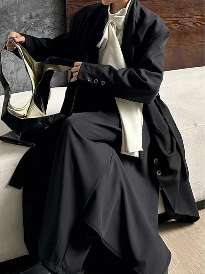 Sleeve Extended Stand Unisex Collar Shirt with Beige Long