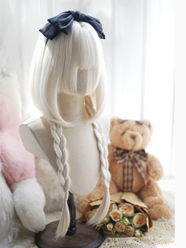 Milchweiß/Karamell/Orange/Pink &amp; Schwarz, hüftlange, glatte Perücke mit vollem Pony