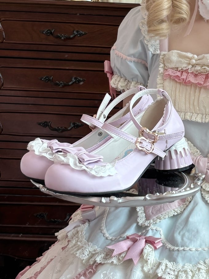 Sweet Janes - Mary Purple Lace Edging Lolita PU Mid-heel