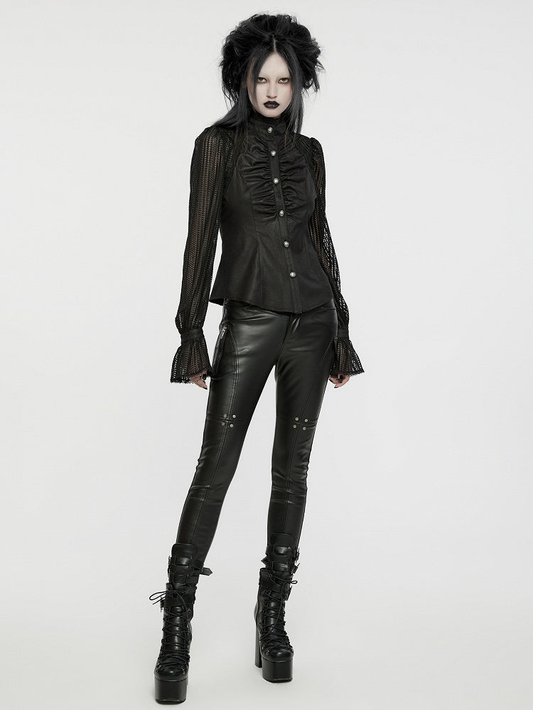 Shirt Goth Lantern Sleeves Black Pleated Visual