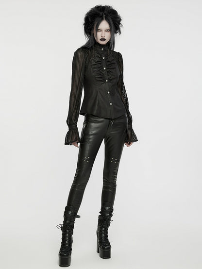 Shirt Goth Lantern Sleeves Black Pleated Visual