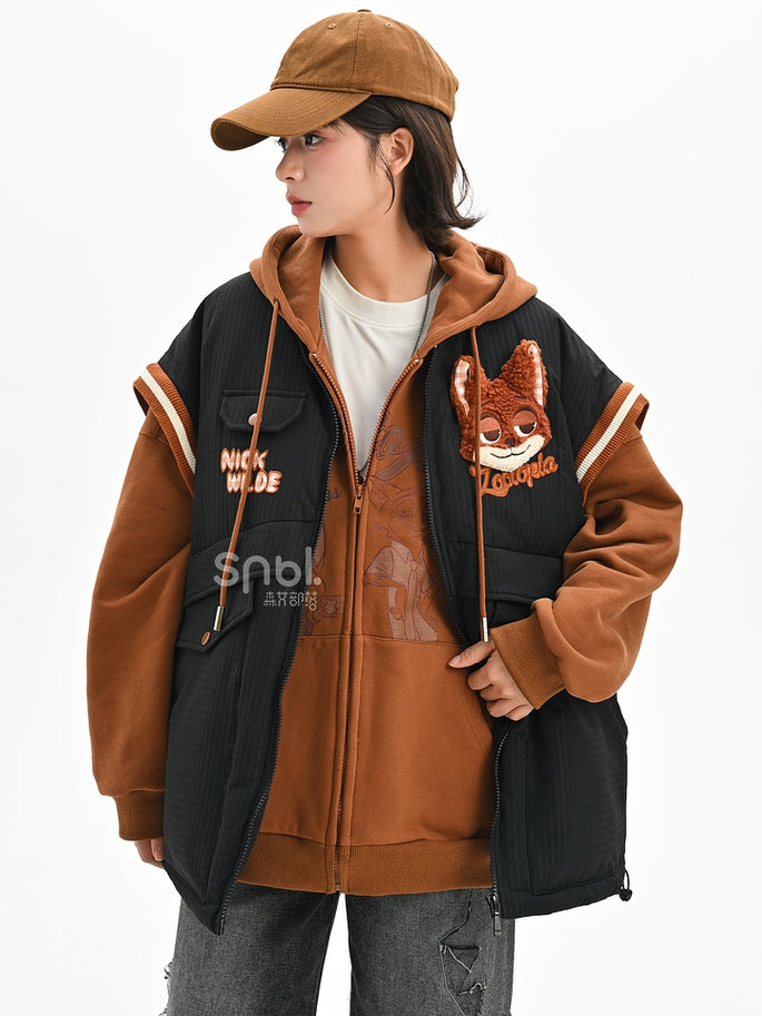 Zootopia Nick Applique Black Down Jacket Detachable Sleeves