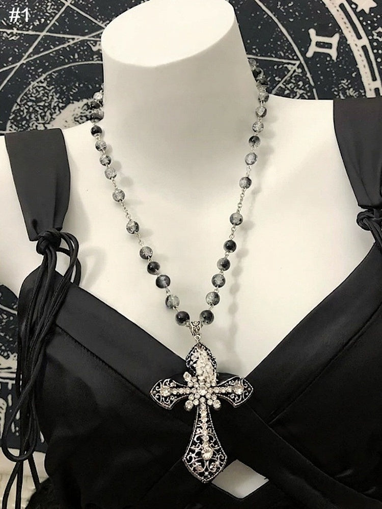 Black & White Beaded Gothic Necklace - Boobi Shop