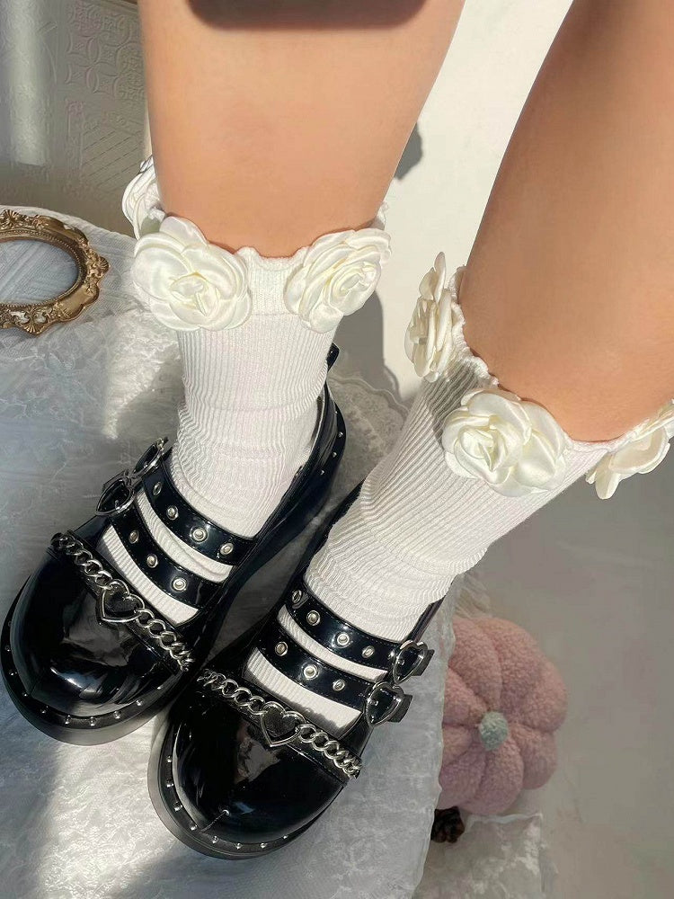 Decor White Rose Satin Socks