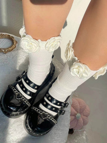 Decor White Rose Satin Socks