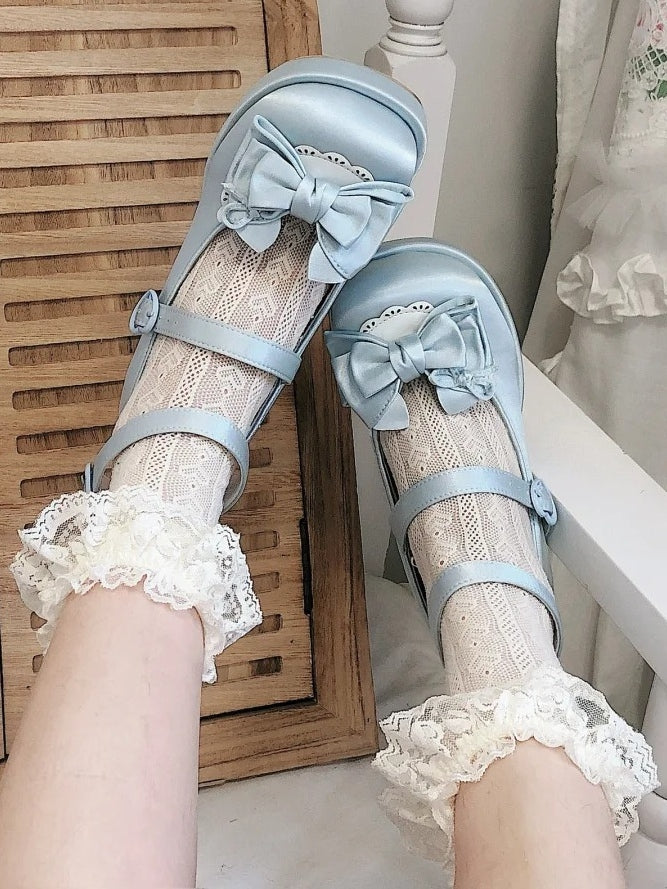 Chunky - Wrap Blue Janes Sweet with Ankle Heel Lolita Satin Heart Snap Scalloped Edge Mary