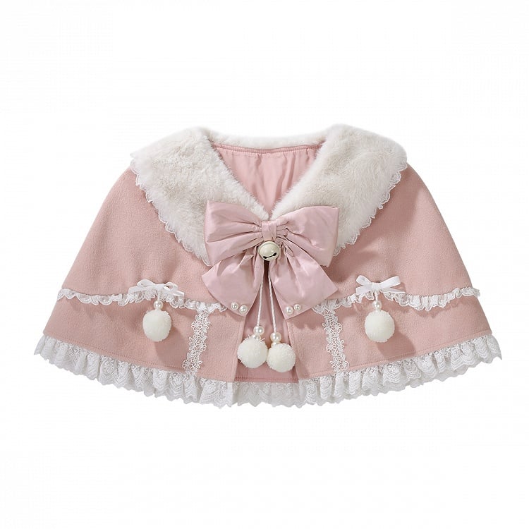 Plush Jumper Cape + Print Strawberry Collar Pink Sweet Kitty Skirt Set Lolita and