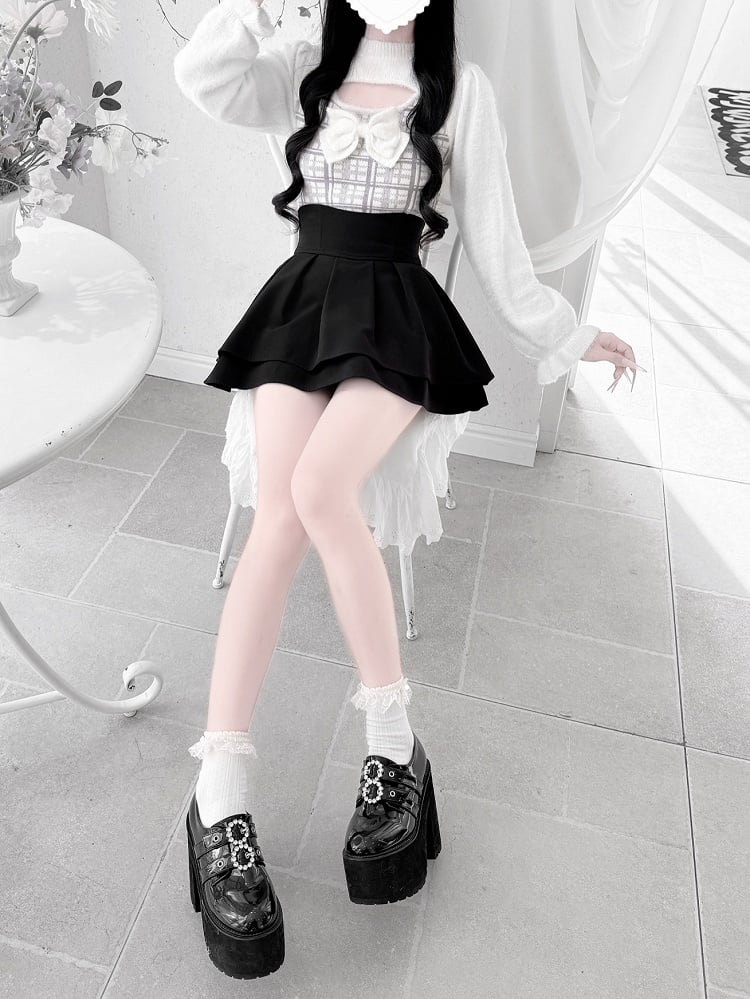 Open-Bust Sweater Plush Decorative Gray in Landmine Bow Mink with Style Plaid