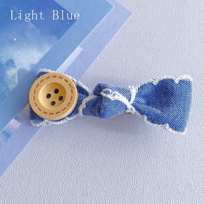 ヘアクリップ ボタン 蝶結び ブルー 装飾 ライト/ダーク
