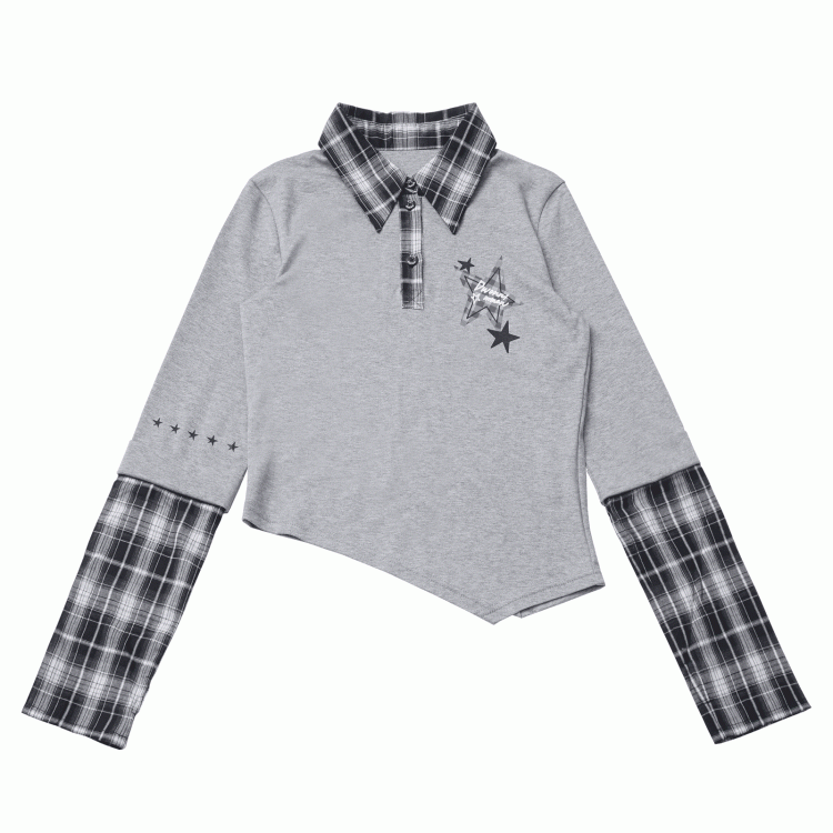 Collar Shirt Preppy Top Gray with Taste