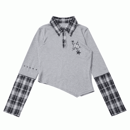 Collar Shirt Preppy Top Gray with Taste
