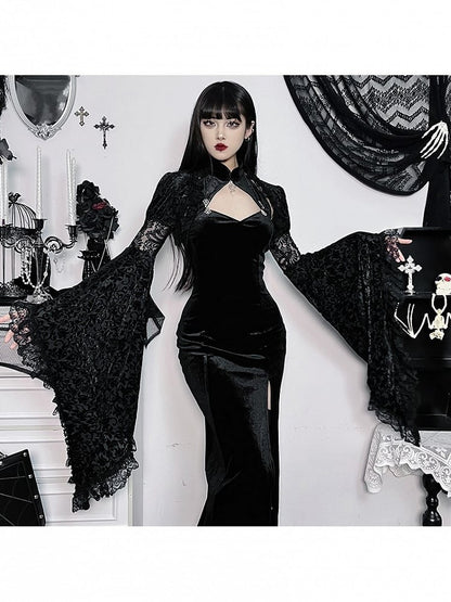 with Halloween Shrug Gothic Black Bell Arm Lace Cutouts Sleeves Embroidered