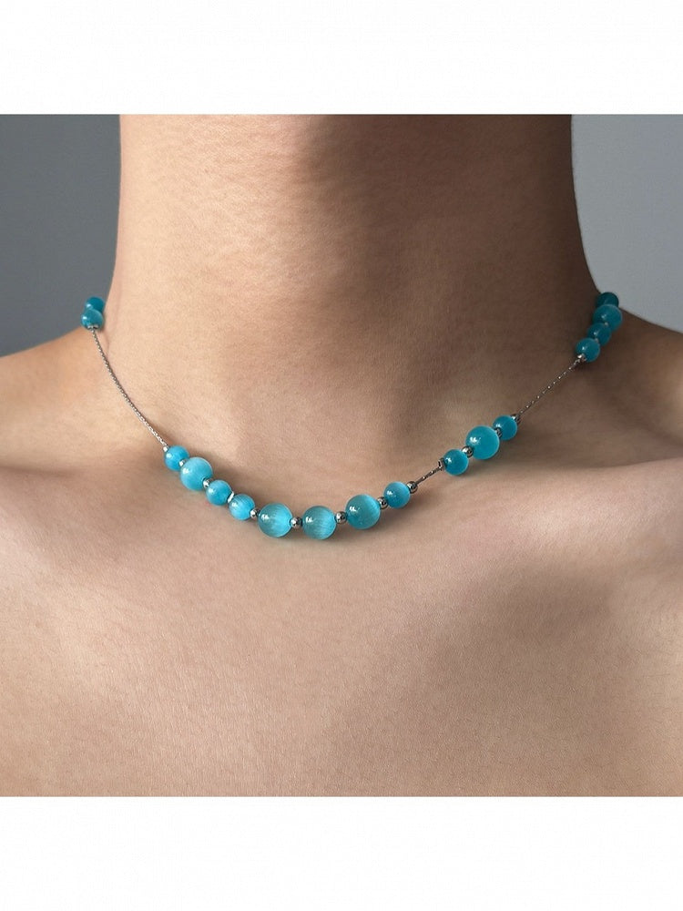 Blue Beaded Irregular Design Necklace - YSHXS