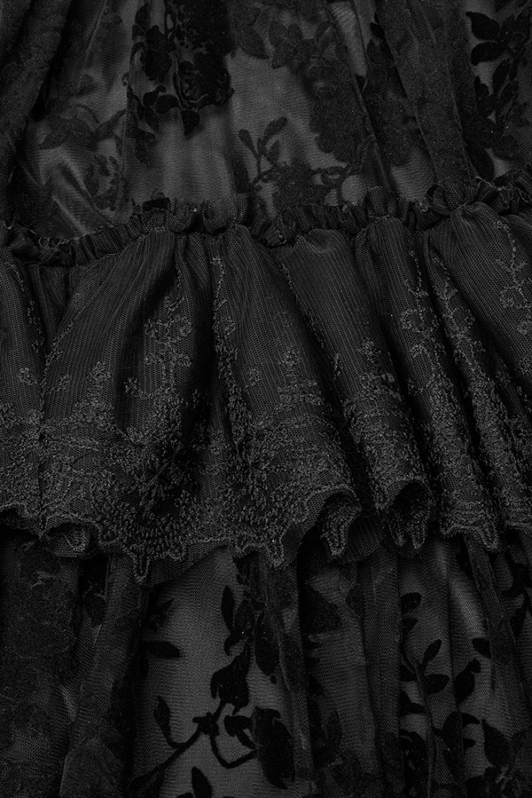 Short Puff Sleeves Print Ruffle Lace Women's Gothic Dress