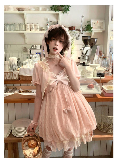 Pink Bow Lace Trim Cardigan - Tan Tuan