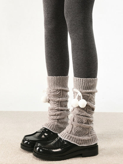 Pom-Pom Pattern Warmers with Knitted 6 Decorations Diamond Leg Colors