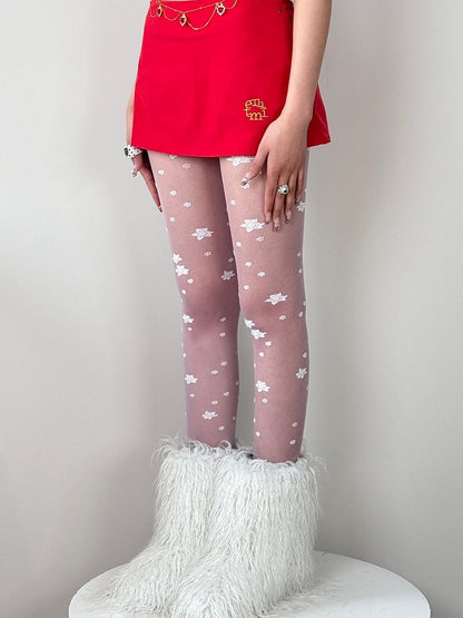 Tights Black/Pink/Purple Pattern Floral