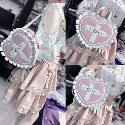 Heart / Light Jirai Wings Cross Pink with in Leather Black Blue Backpack Kei PU